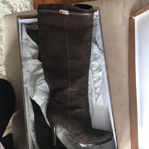 Knee high heel faux suede boots
